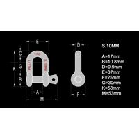 D-SHACKLE - 10MM THICK 1000KG, Carbon Steel, Galvanised  BULK PACKED