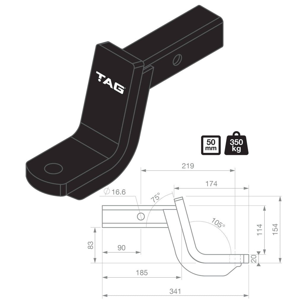 TAG Tow Ball Mount Kit and Direct Fit Wiring Harness for Toyota Landcruiser 200 Series (08/2007 - 12/2021)