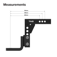 TAG Adjustable Heavy Duty Tow Ball Mount 90° Face, 50mm Square Hitch - 260mm Drop, 285mm Rise