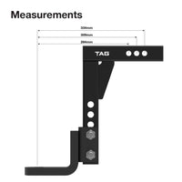TAG Adjustable Heavy Duty Tow Ball Mount 90° Face, 50mm Square Hitch - 360mm Drop, 385mm Rise